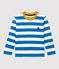 Tee-shirt manches longues en coton enfant garçon bleu RUISSEAU/blanc MARSHMALLOW